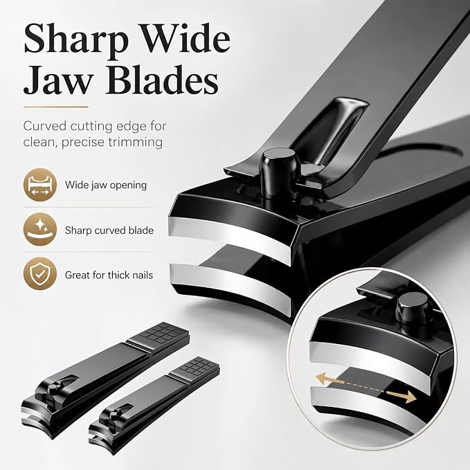 Aogeili Wide Jaw Steel Nail Clippers Set for Thick Toenail & Fingernail | Ultra Sharp Blades, Anti-Slip Grip, Large Toenail & Small Fingernail for Men Women Seniors, Home Travel Gift
