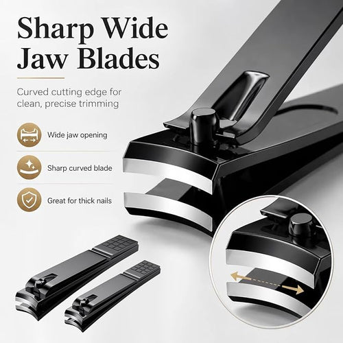 Aogeili Wide Jaw Steel Nail Clippers Set for Thick Toenail & Fingernail | Ultra Sharp Blades, Anti-Slip Grip, Large Toenail & Small Fingernail for Men Women Seniors, Home Travel Gift